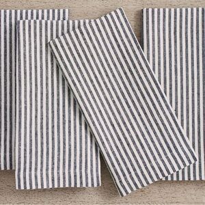 Pottery Barn Set of 4 Wheaton Striped Linen/Cotton Napkin Navy New